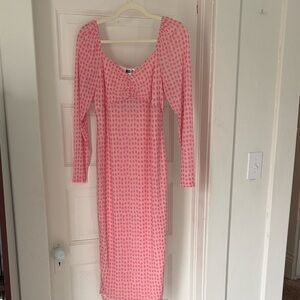 House of Aama Pink Polka-Dot Long Sleeve Midi Dress